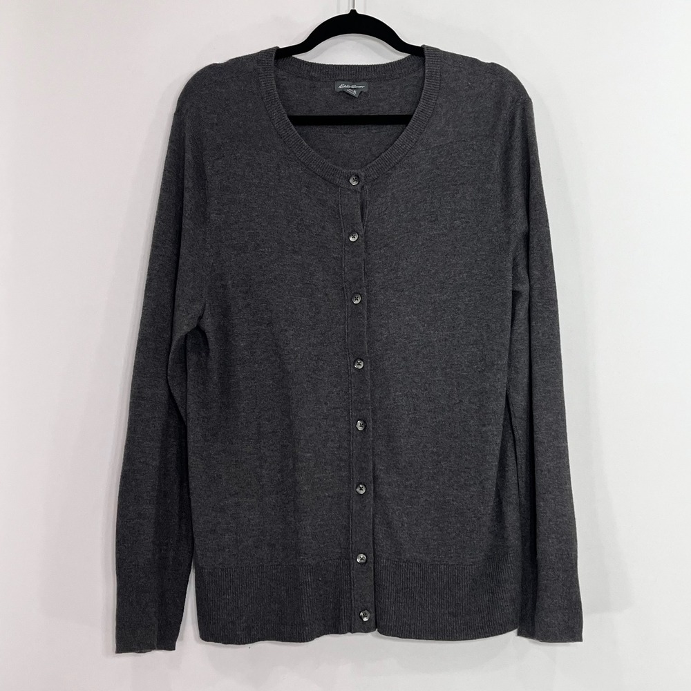 Eddie Bauer Women XL Charcoal Gray Button Front Cotton Blend Cardigan Sweater